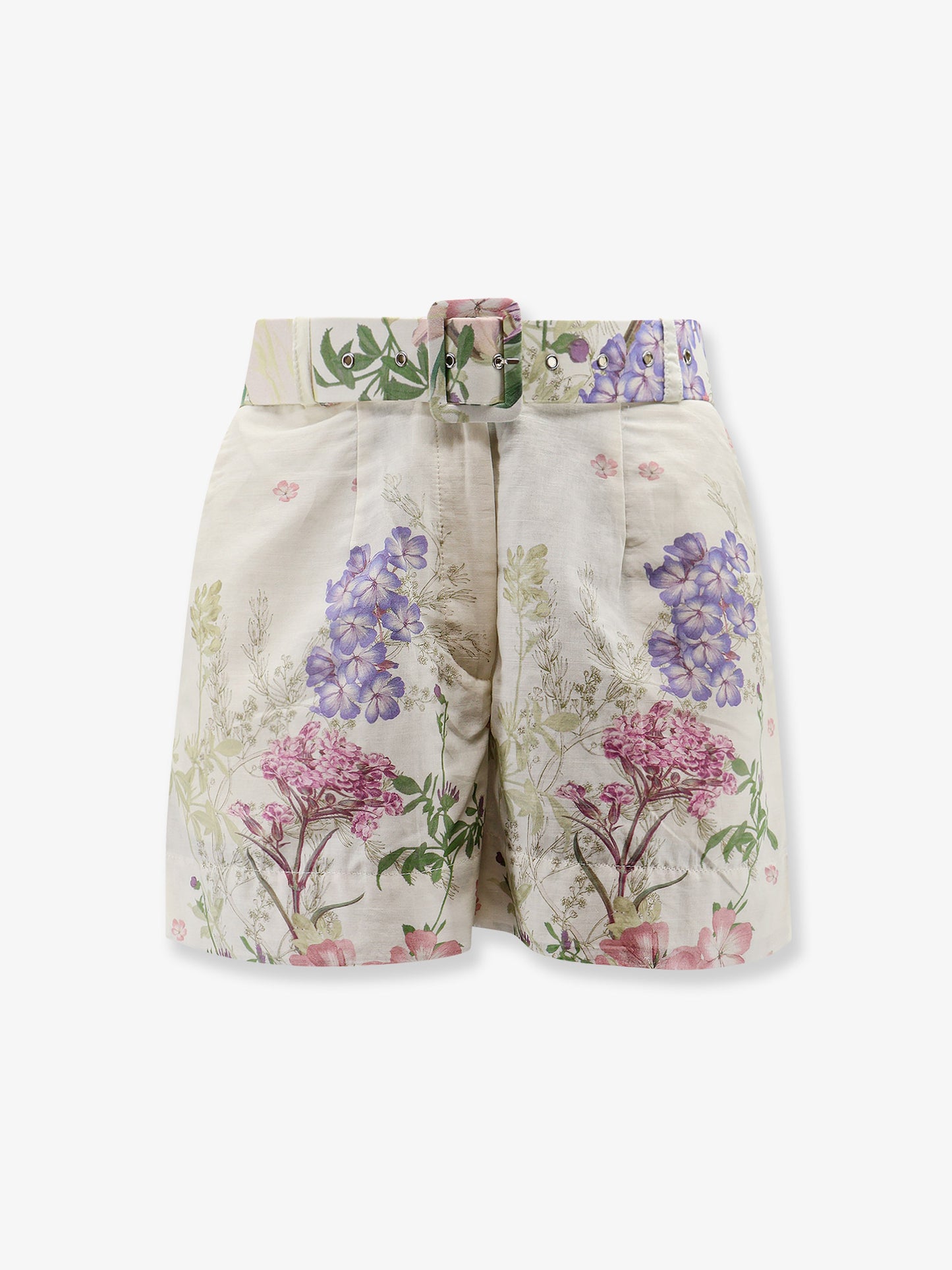 Pansy cotton blend shorts with all-over floral pattern