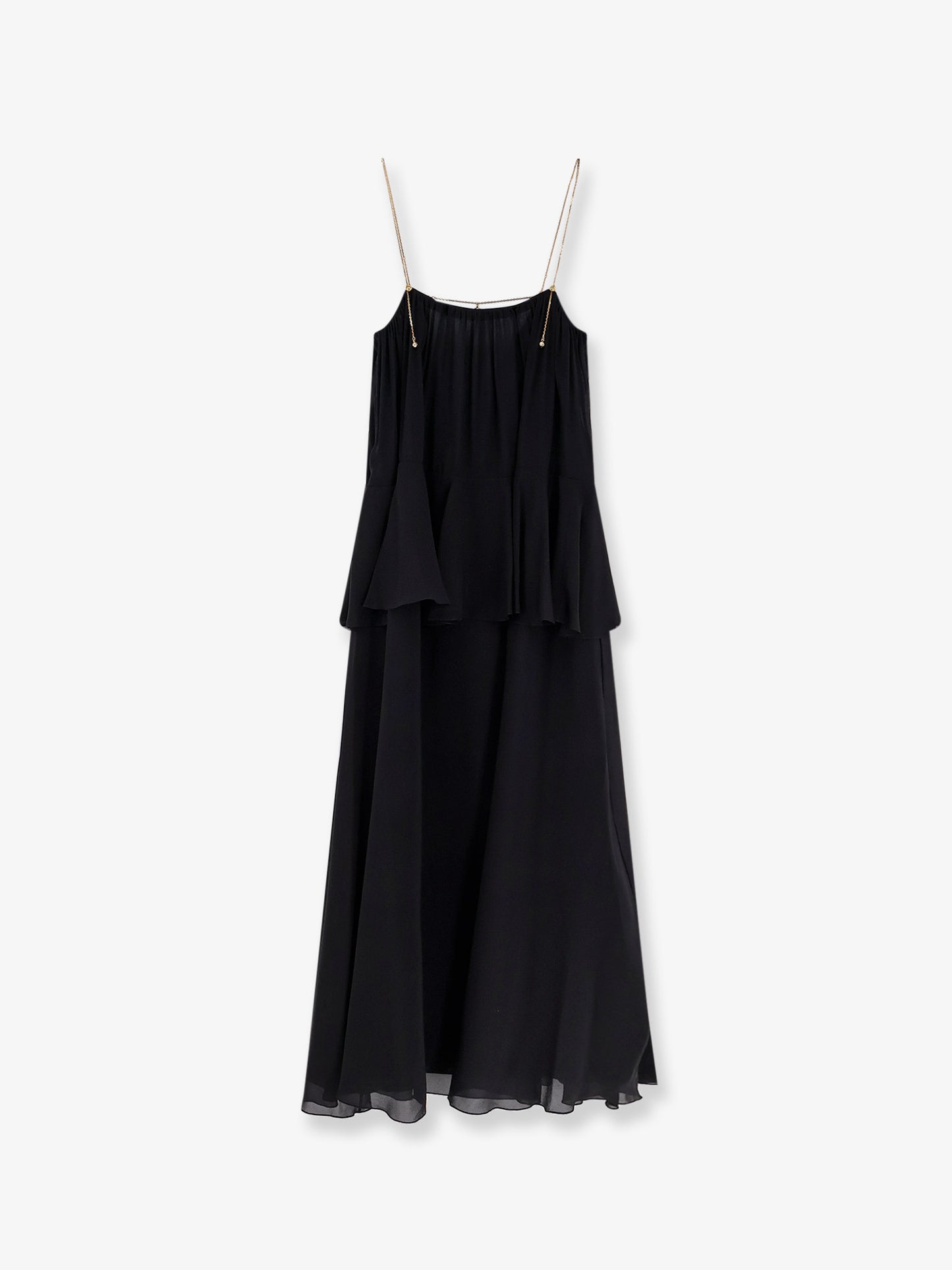 Flounced silk long dress