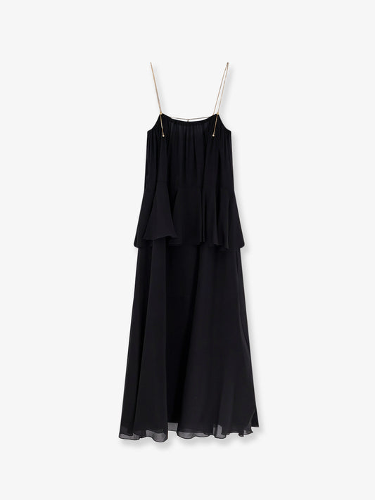 Flounced silk long dress