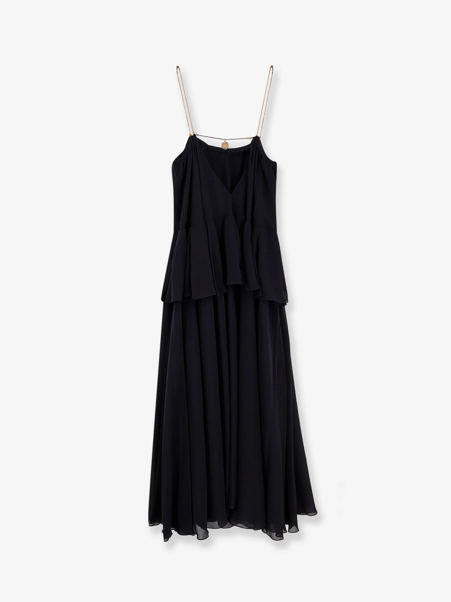 Flounced silk long dress