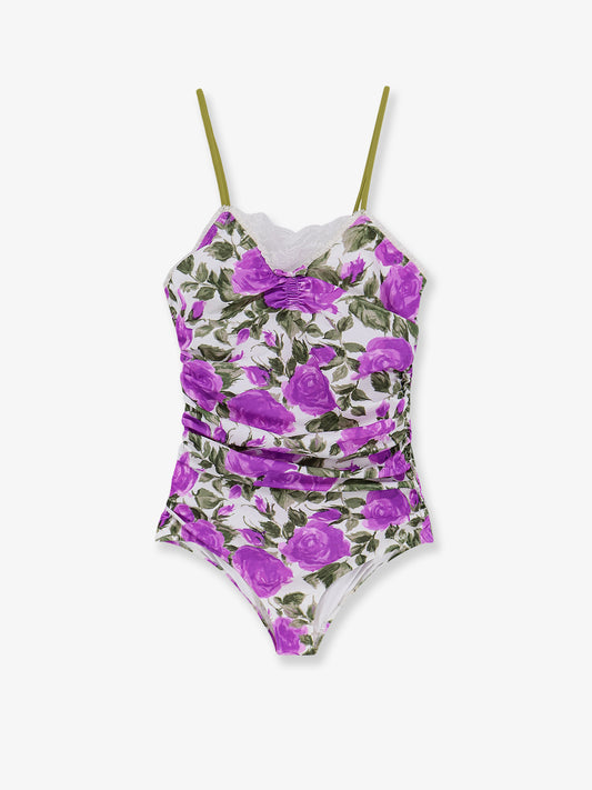 One-piece swimsuit with floral pattern