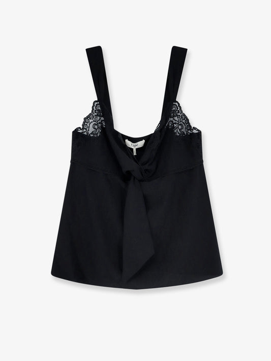 Top in seta con profilo in pizzo