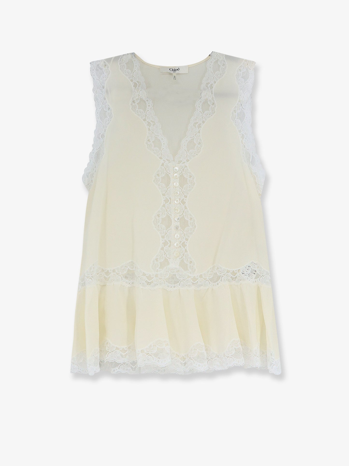 Silk top with lace inserts