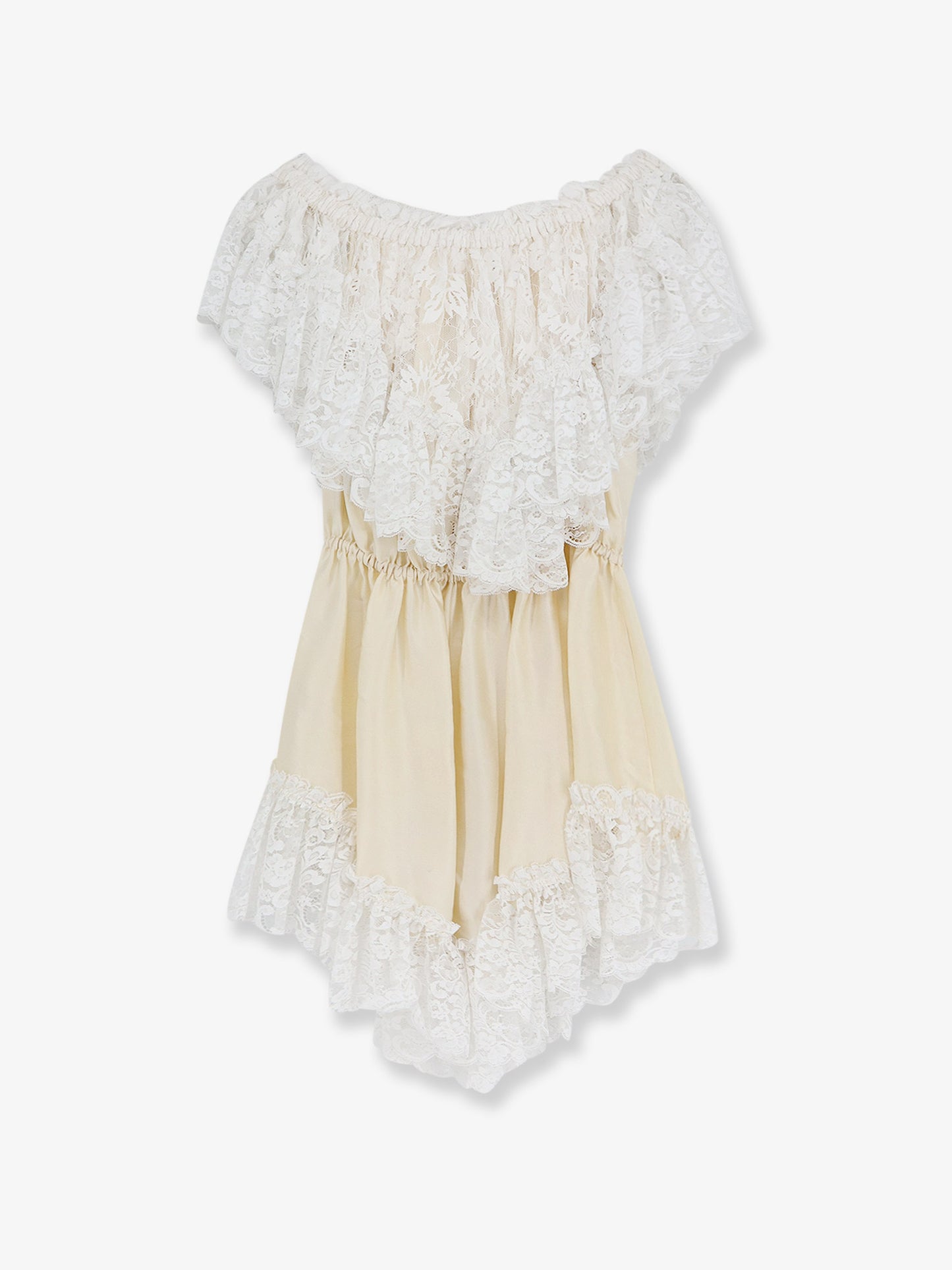 Silk jumpsuit with lace ruffles