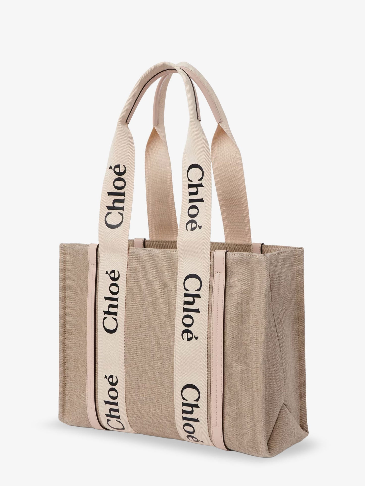 Woody linen shoulder bag with leather inserts