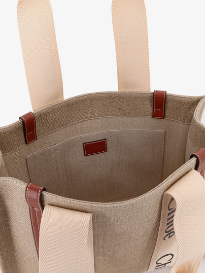 Woody linen shoulder bag with logo lettering on the front thumbnail