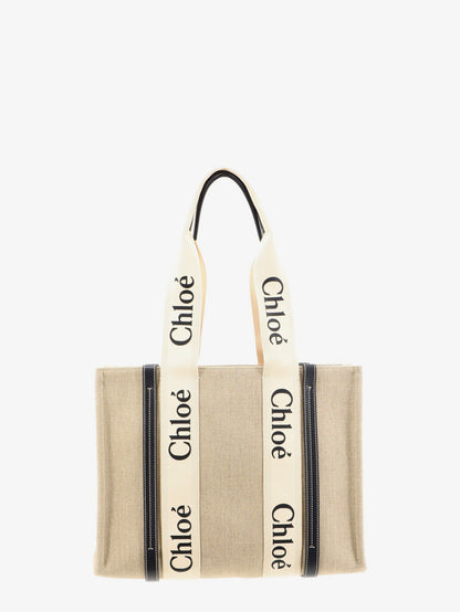 Woody linen shoulder bag with front lettering logo thumbnail