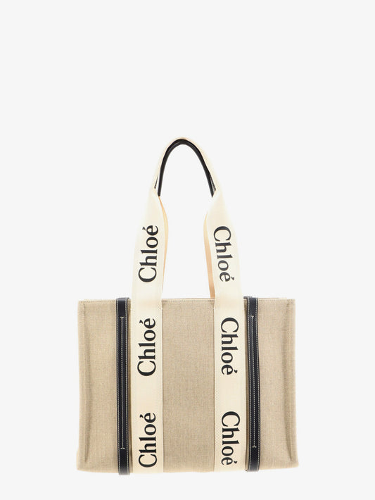 Woody linen shoulder bag with front lettering logo