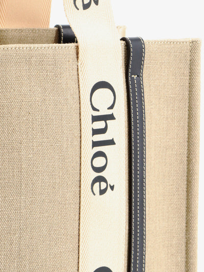 Woody linen shoulder bag with front lettering logo thumbnail