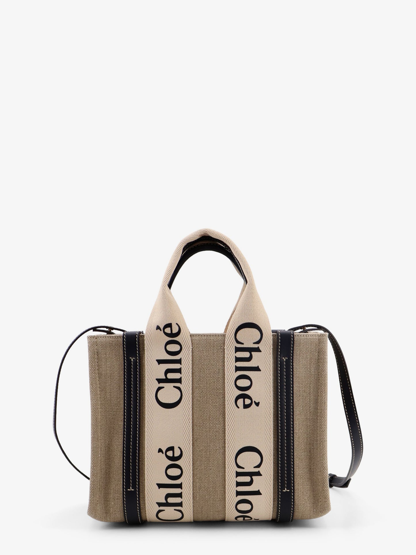 Borsa a tracolla Woody in tela di lino e pelle