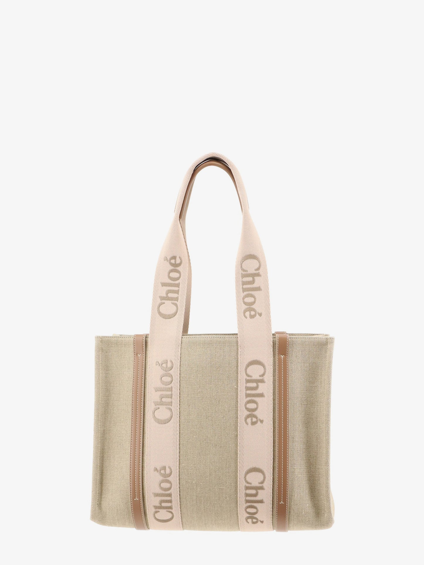 Borsa a spalla Woody in lino con logo ricamato frontale
