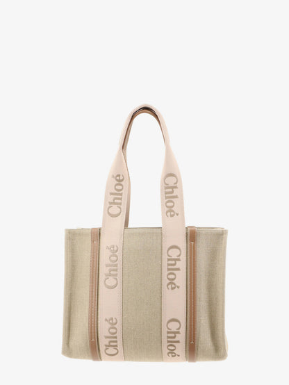 Borsa a spalla Woody in lino con logo ricamato frontale thumbnail