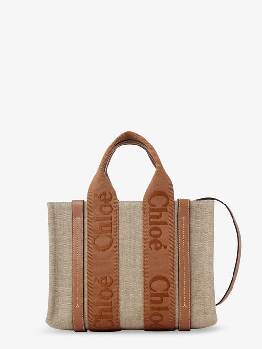Woody linen and leather tote bag