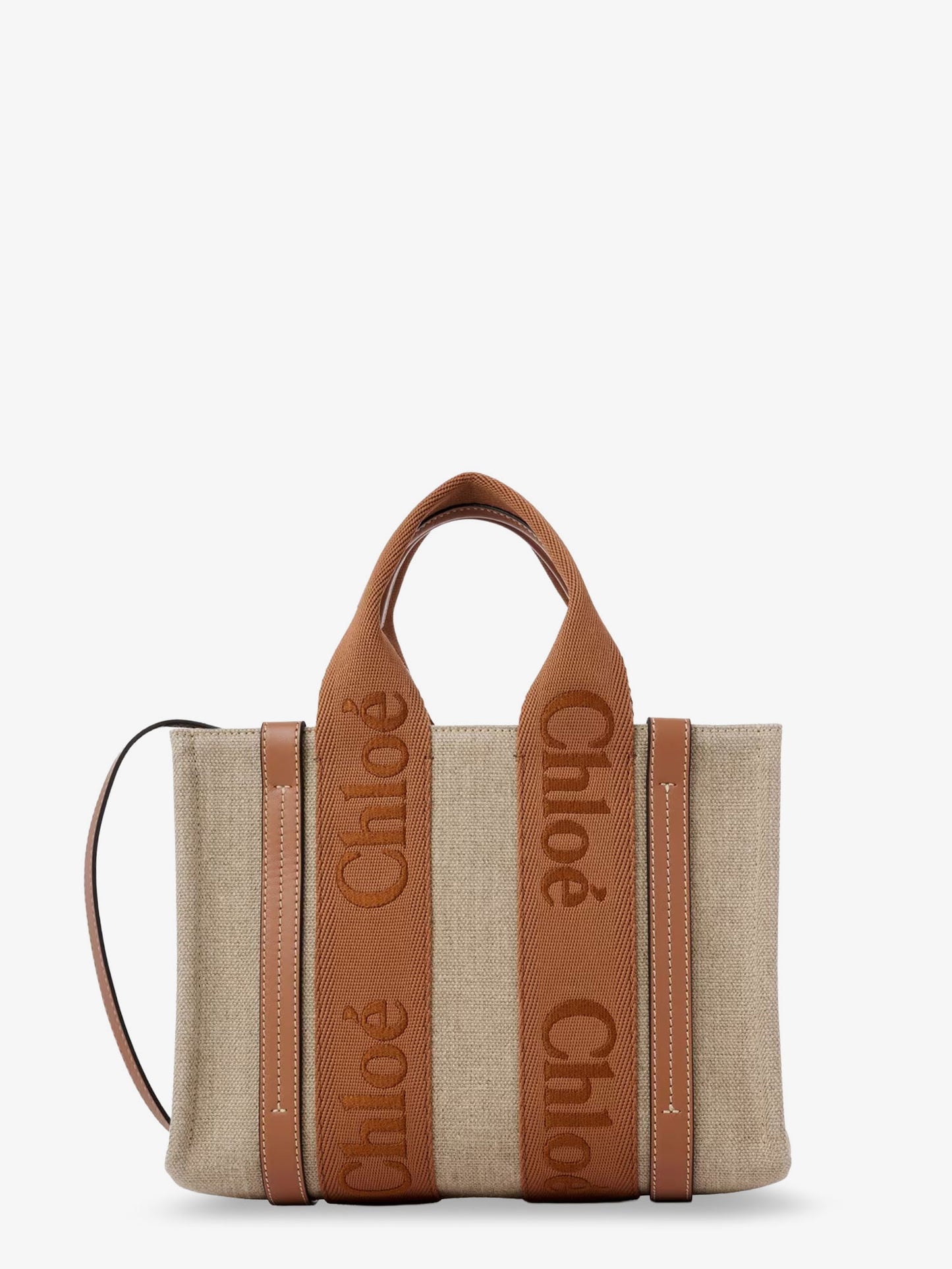 Woody linen and leather tote bag