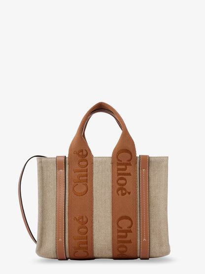 Woody linen and leather tote bag thumbnail