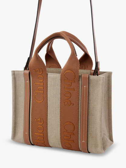 Woody linen and leather tote bag thumbnail