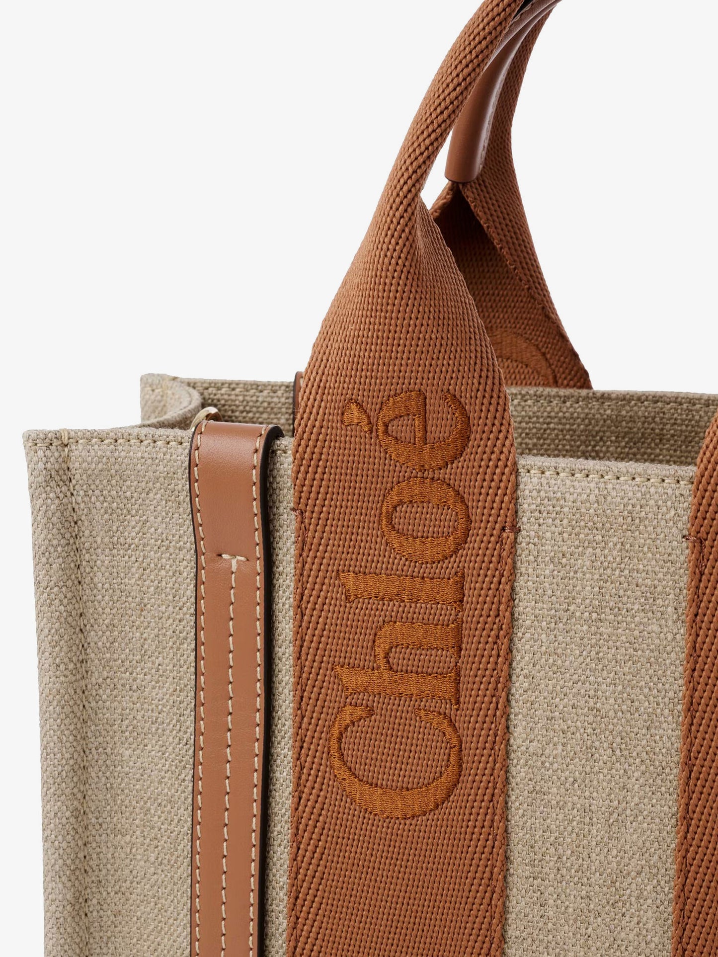 Woody linen and leather tote bag
