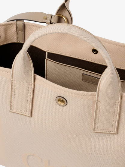 Chloé Carry striped jacquard fabric crossbody bag with oversized logo on the front thumbnail