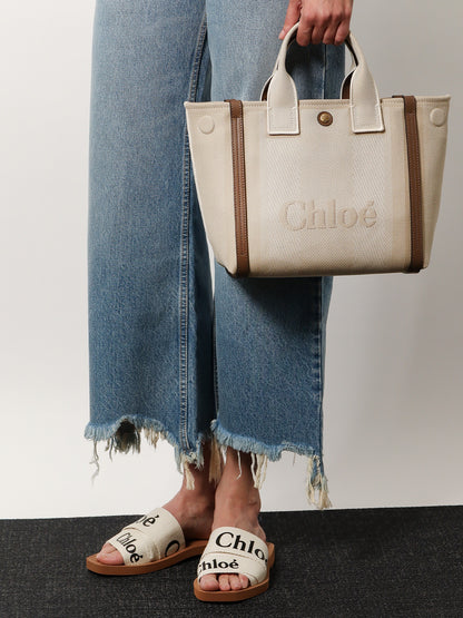 Chloé Carry canvas crossbody bag with oversized logo on the front thumbnail