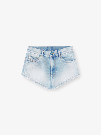 Blue denim shorts with destroyed effect thumbnail