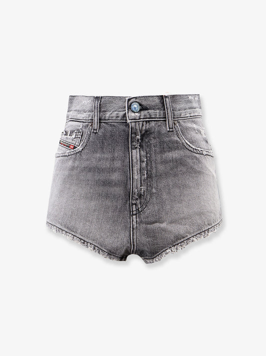 Blue denim shorts with a destroyed effect