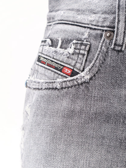 Blue denim shorts with a destroyed effect thumbnail