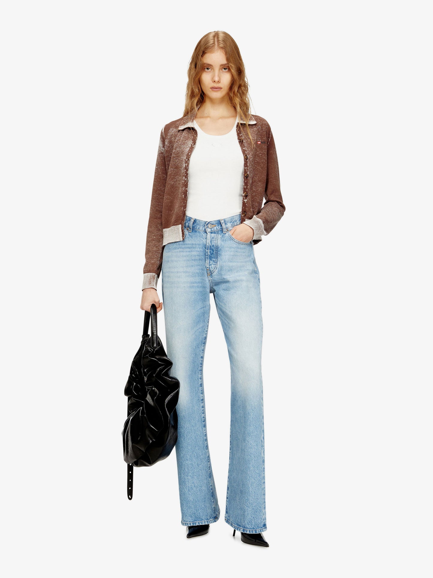 Canotta slim fit a costine con Oval D in metallo