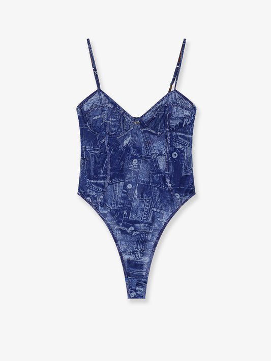 Body Bridget in nylon con stampa denim