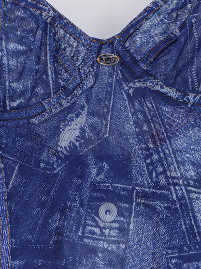 Bridget nylon bodysuit with denim print thumbnail