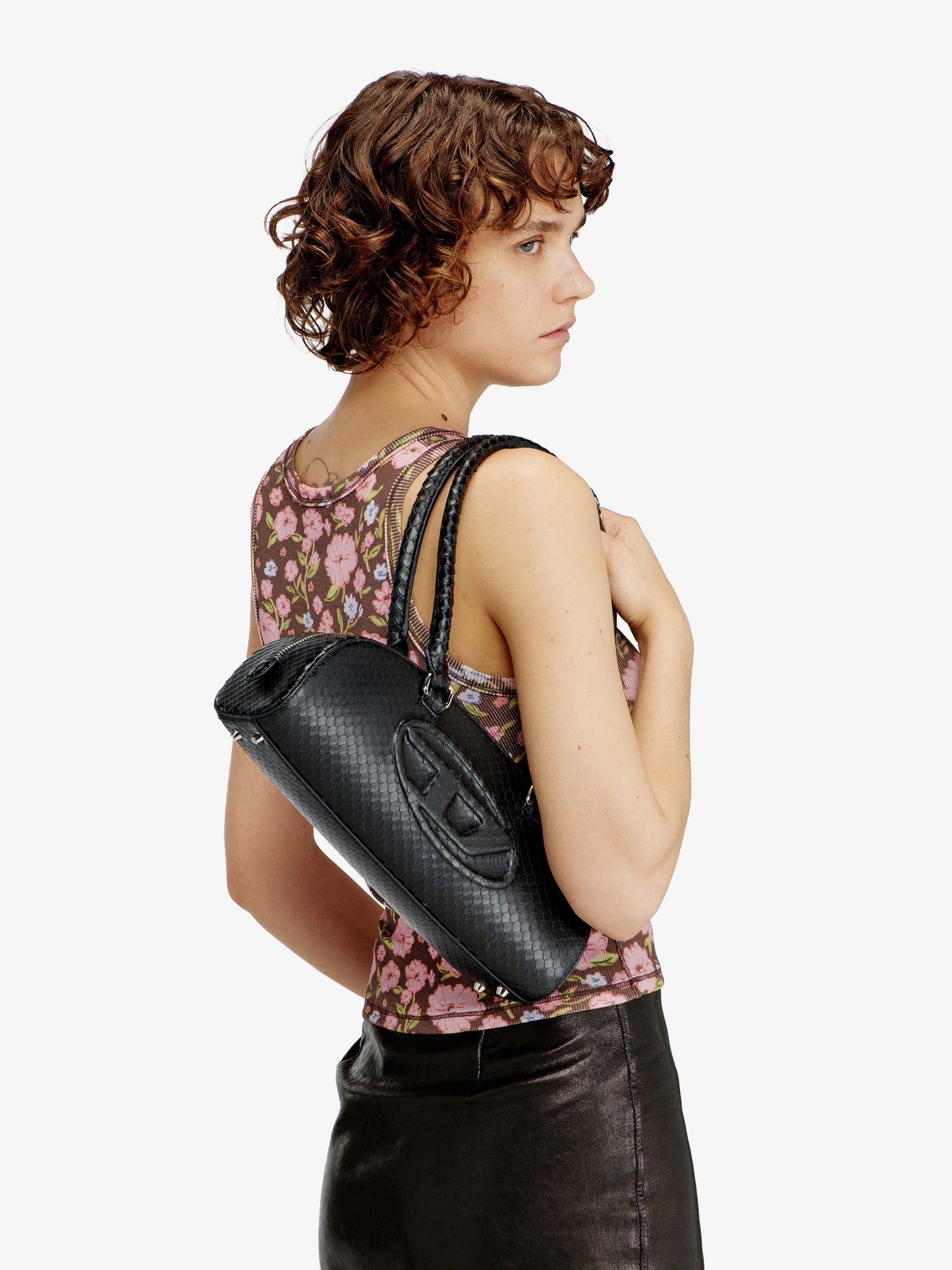 Borsa a spalla 1DR in pelle effetto pitonato