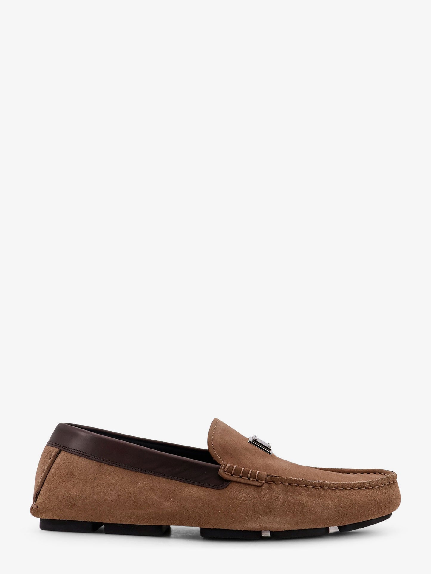 Suede loafer with leather inserts
