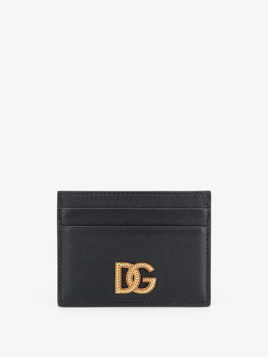 Leather card holder with metal DG logo