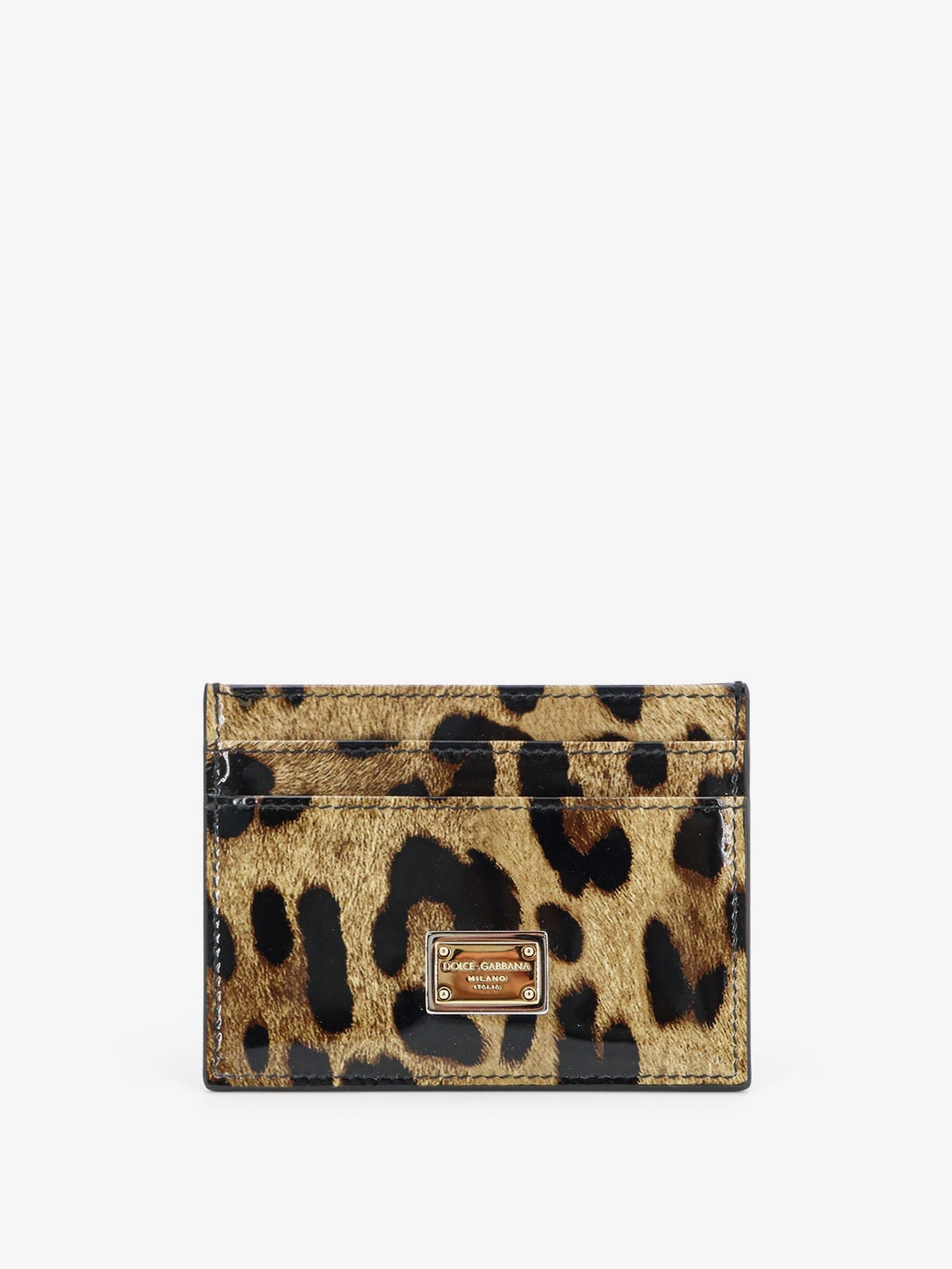 Patent leather card holder with animal print