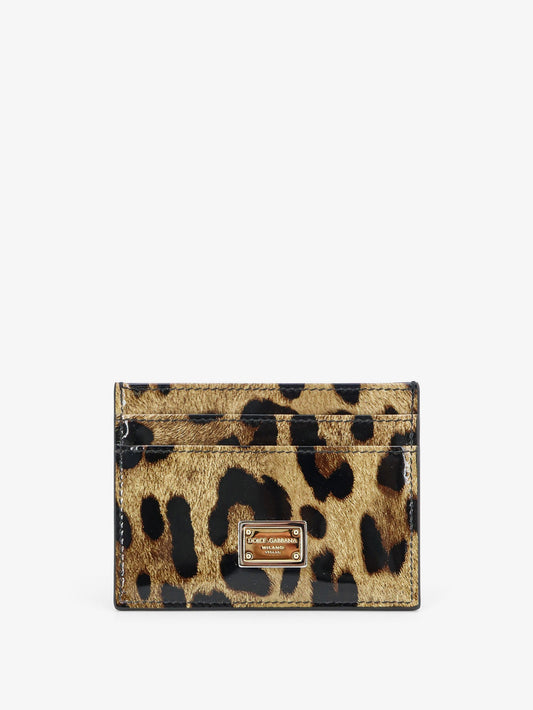 Patent leather card holder with animal print