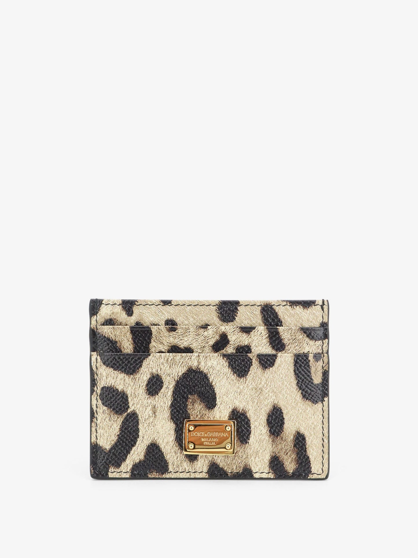 Hammered leather card holder with animal print