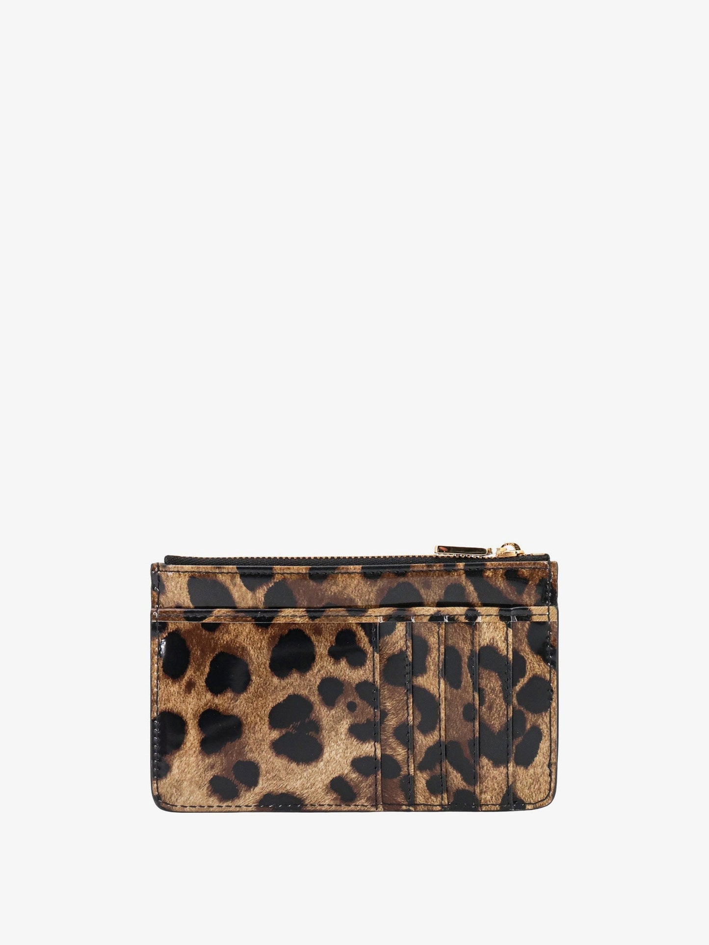 Patent leather card holder with animal print