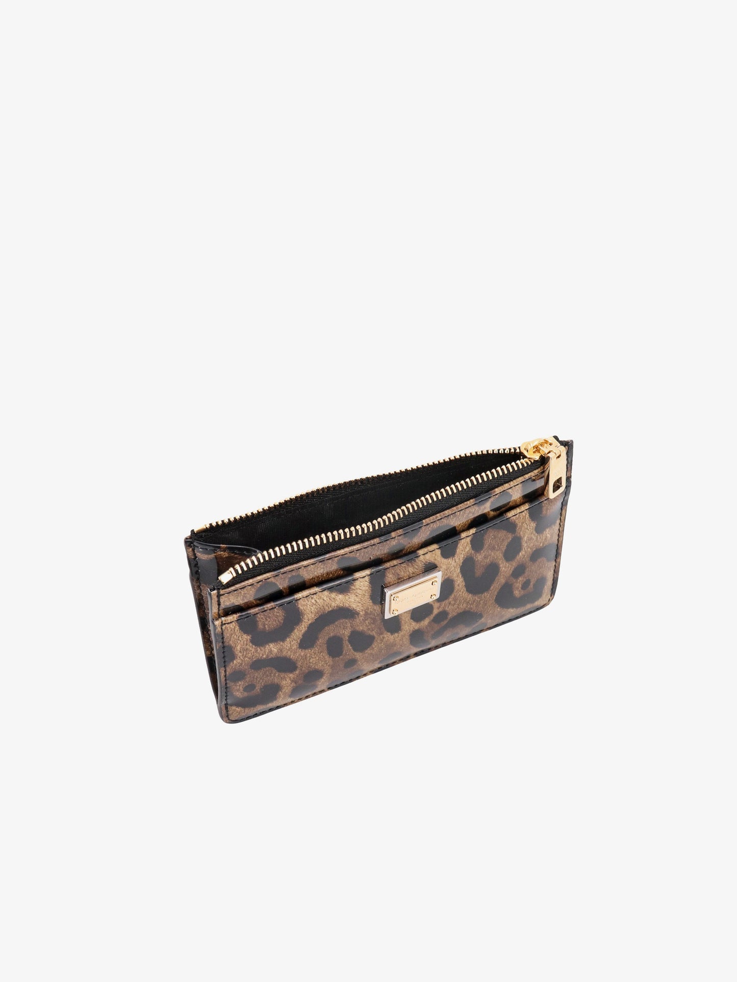 Patent leather card holder with animal print
