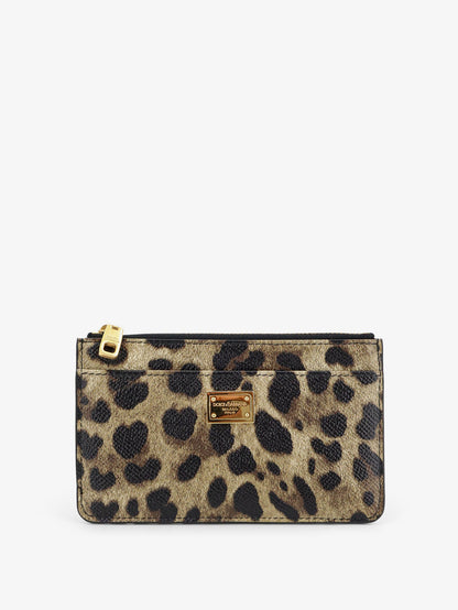 Hammered leather card holder with animal print thumbnail