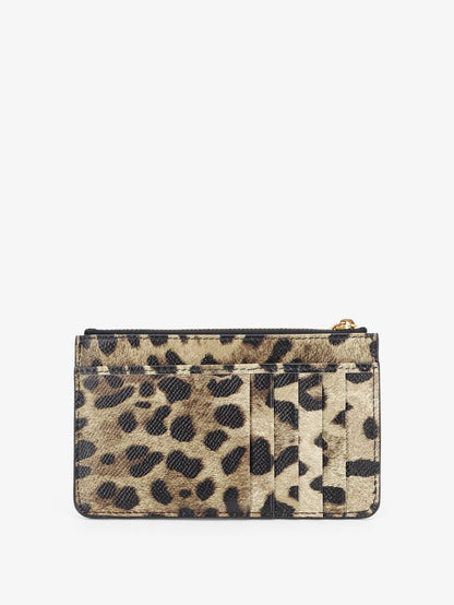 Hammered leather card holder with animal print thumbnail