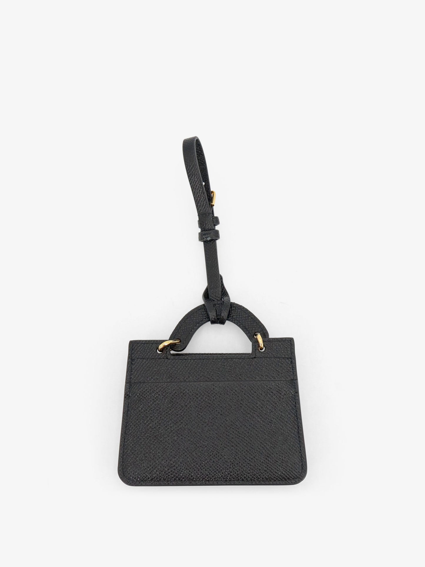 Hammered leather card holder with metal logo tag