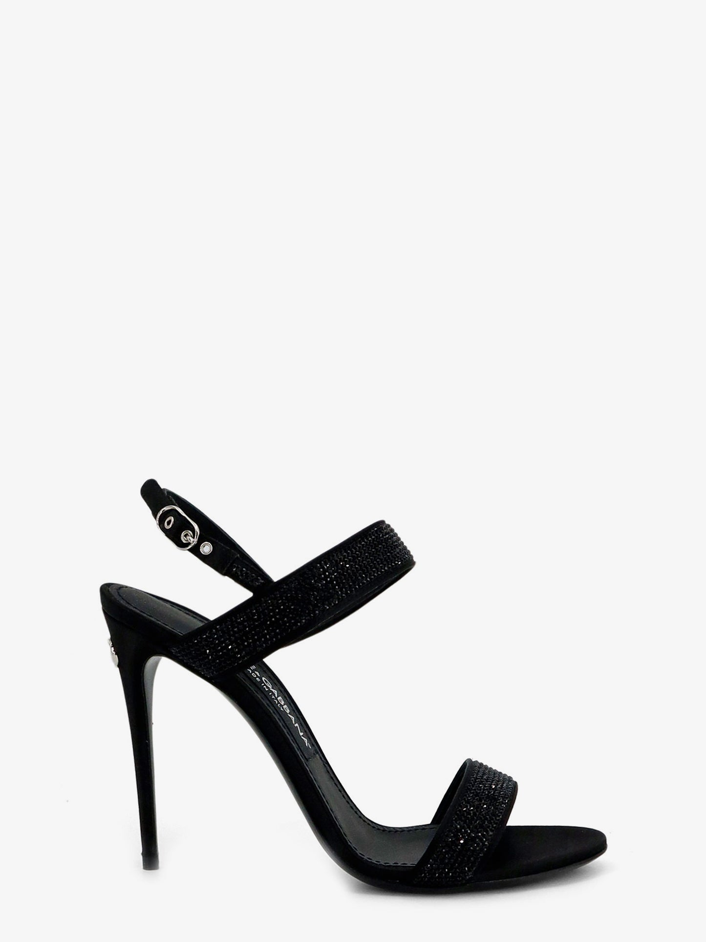 Satin sandals with all-over rhinestones