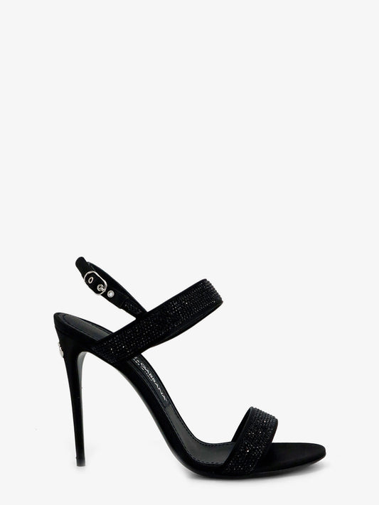 Satin sandals with all-over rhinestones
