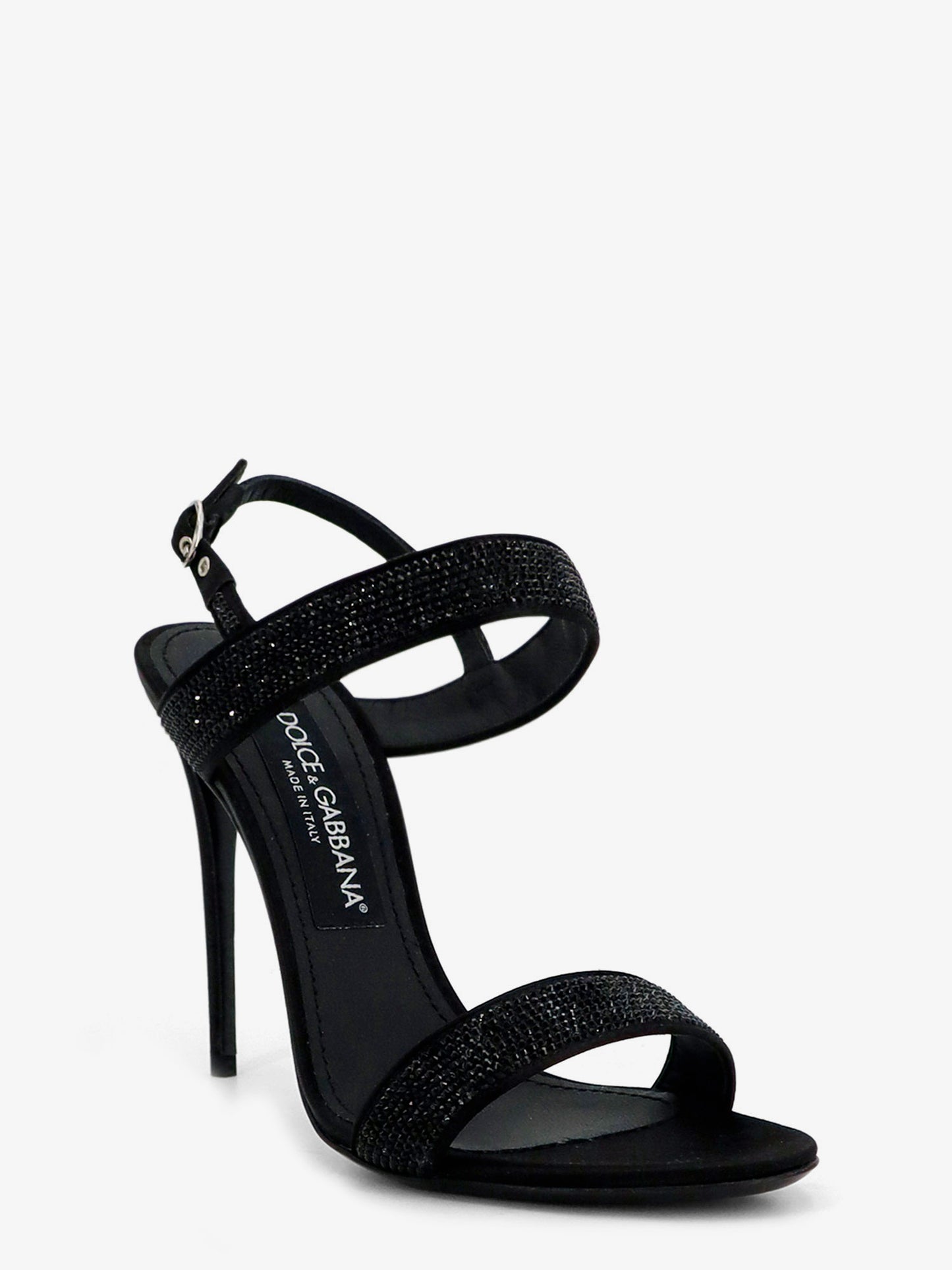 Satin sandals with all-over rhinestones