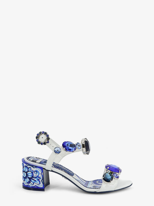 Patent leather sandals with Maiolica print