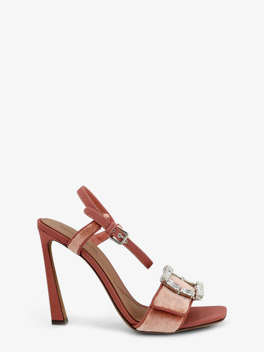 Velvet sandals with rhinestone detail on the front