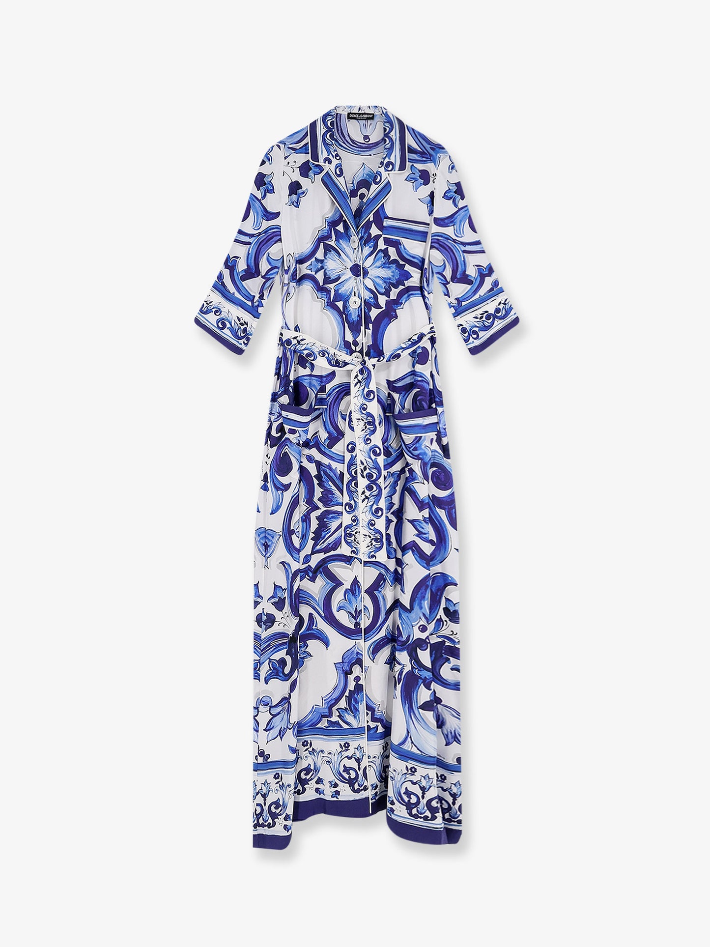Silk long dress with Maiolica print