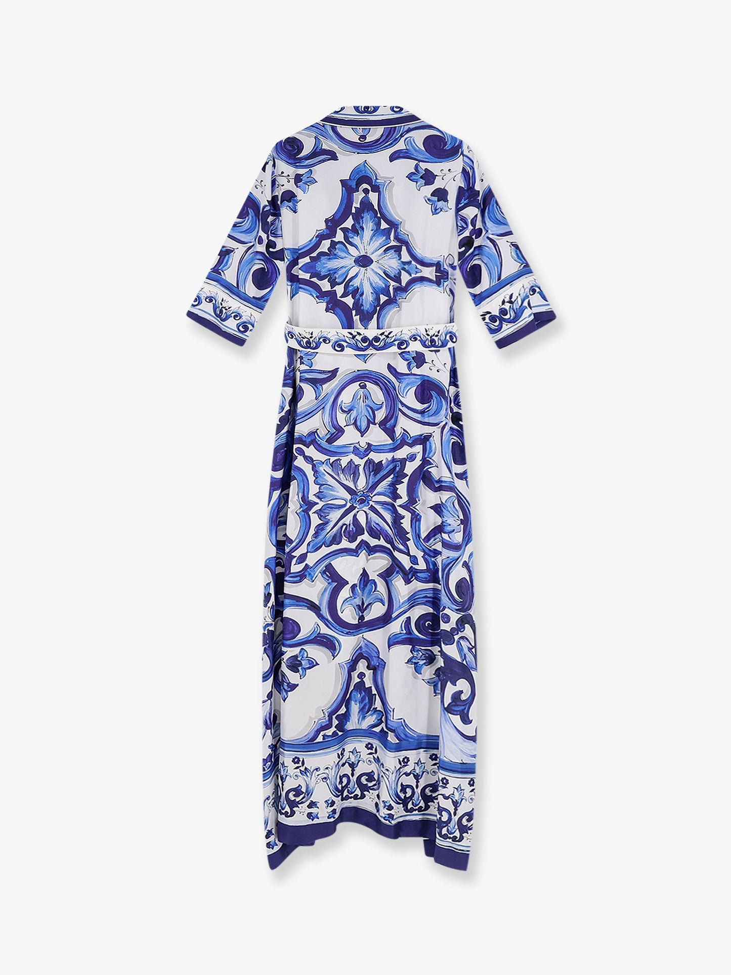 Silk long dress with Maiolica print