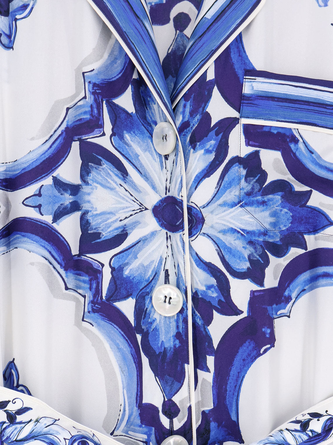 Silk long dress with Maiolica print