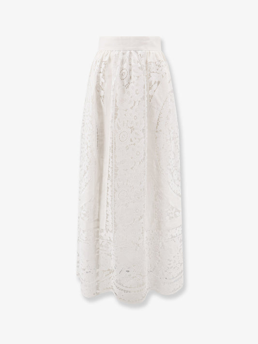 Linen and cotton skirt with laces embroidery