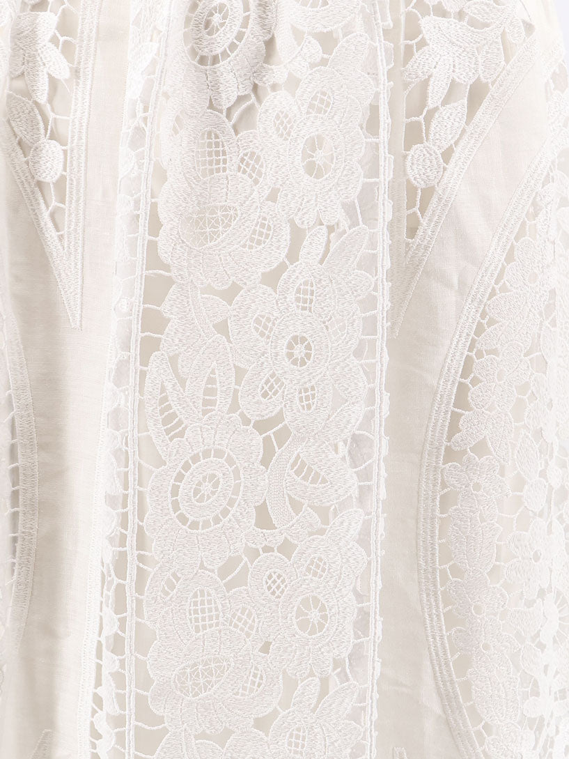Linen and cotton skirt with laces embroidery